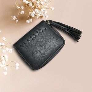Black Faux Leather Wallet with Tassel